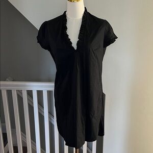 Dkny Black Ruffle V-Neck Short Sleeve Tunic